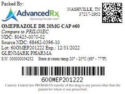 Omeprazole Dr 20mg Cap Qty 60 Ndc 80425 0070